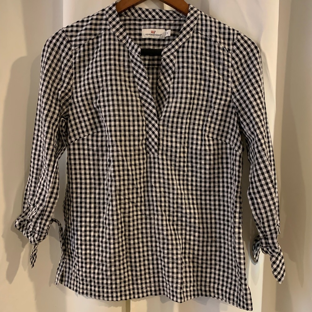 Women’s Vineyard Vines Black & White Checkered‎ Top 3/4 Sleeve - Size  XS